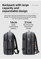 Grey Premium Business Expandable Travel Backpack with External USB Charging - 20-35L Large-Capacity & Waterproof Commuter Daypack