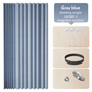 120 X 180 CM Gray Blue Linen-Look Dust Drill-Free Pull-Curtain - Folding Doorless Closet Divider with Magnetic Closure & Hanging Rings