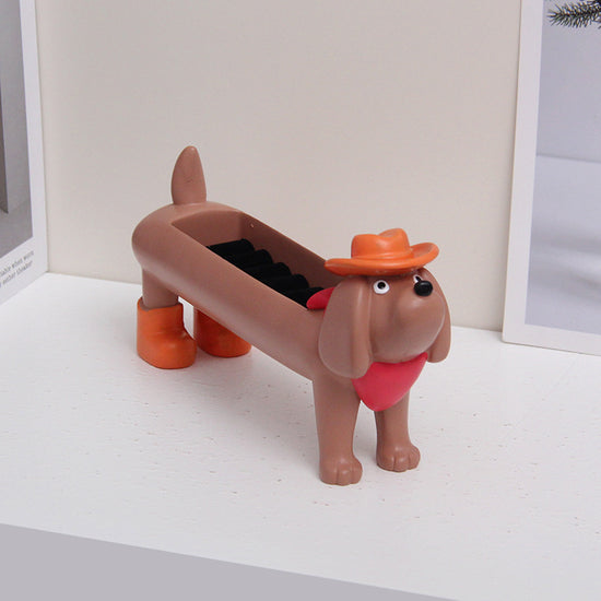 Brown Resin Dachshund Puppy Ring Earring Tray with Sponge Slots - Unique Dog Lover Gift