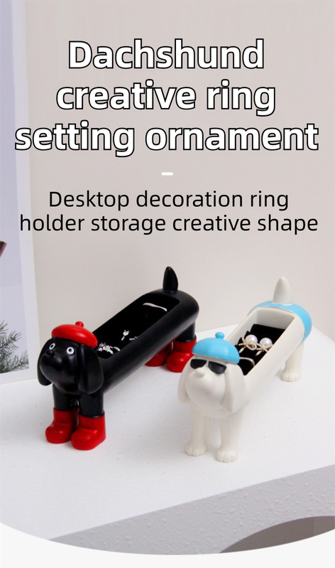 Brown Resin Dachshund Puppy Ring Earring Tray with Sponge Slots - Unique Dog Lover Gift