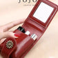 Black Sleek Compact PU Leather Flap-Top Lip Gloss Organizer with Built-in Mirror