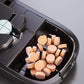 Black Portable Mini Pill Organizer with 1/2 & 1/4 Precision Cutter - 3-Compartment Daily Travel Medicine Case with Rolling Knob Lock