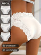 4-Pack White Elegant High-Waist Lace Panties for Women(Size M) - Tummy Control & Butt Lifting Briefs, Breathable Underwear with Cotton Crotch Lining