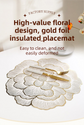 4-Pack Gold & Grey Luxury Bronzing Floral Heat-Insulated Placemats - Peony Style Anti-Slip & Waterproof PVC Table Mats(38x38CM)