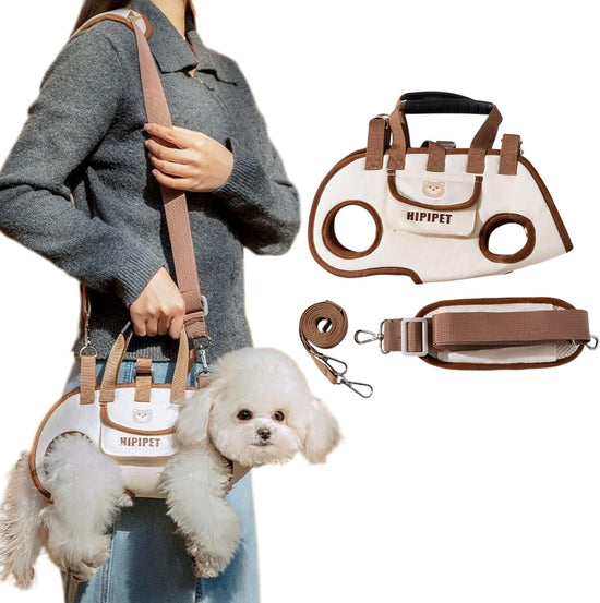 Beige 4-in-1 Multi-Functional Pet Carrier Bag with Detachable Strap & 1.5M Traction Rope - Lightweight Breathable Travel Sling for Cats & Dogs - Sizes L(Up to 9kg)