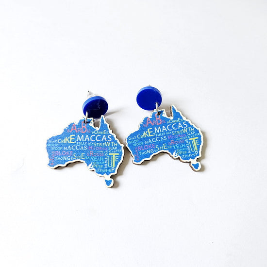 Wooden Australia Map Silhouette Earrings - Lightweight Geometric Ear Drops, Cultural Decor Gift(Style 1)