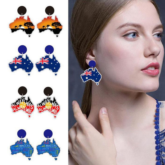 Wooden Australia Map Silhouette Earrings - Lightweight Geometric Ear Drops, Cultural Decor Gift(Style 4)