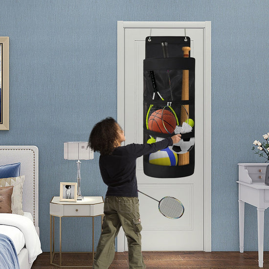Over-the-Door Hanging Sports Gear Organizer With Zipper for Easy-Access to Bottom - Heavy-Duty Mesh Storage Bag for Balls & Kids&