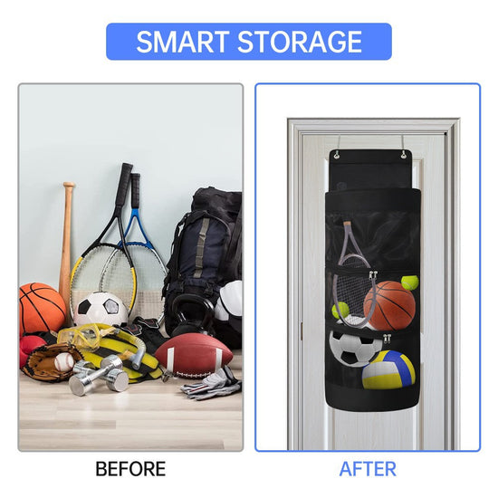 Over-the-Door Hanging Sports Gear Organizer With Zipper for Easy-Access to Bottom - Heavy-Duty Mesh Storage Bag for Balls & Kids&