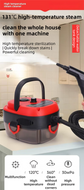 Red Portable High-Pressure Steam Cleaner with 1000ml Tank & 7-Piece Pro Brushes/Spray Nozzle Kit - 131°C High-Temp Deep Cleaning Machine for Kitchen Grease and Home Sanitization