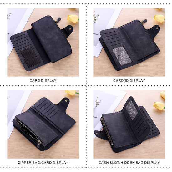 Blue Large Capacity Long Wallet Frosted PU Leather Clutch Bag with 14 Card Slots and Zipper Compartment fits Smartphone for Everyday Use Australia