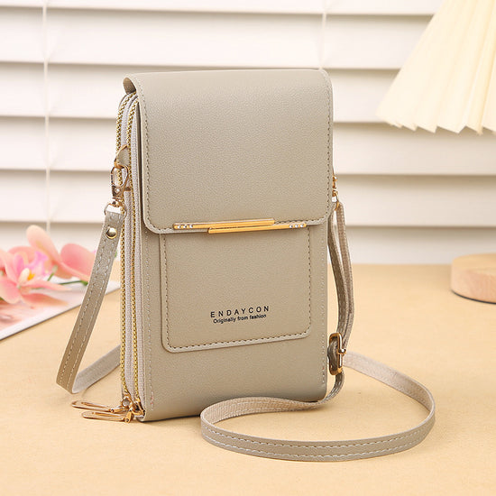 Grey Touch Screen Crossbody Phone Bag for Women Small Shoulder Purse with Dual Zippers and Card Slots Compact Travel Pouch Australian Lifestyle