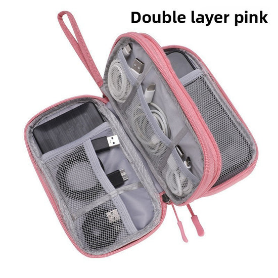 2-PCS Pink Double Layer Travel Electronics Organizer Bag Waterproof Cable Pouch for Power Bank and Phone Portable Storage for Australians
