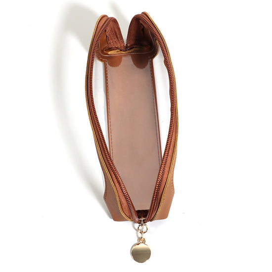 2-Pcs Brown Transparent Makeup Brush Case – Portable Zippered Cosmetic Pouch with Clear Window for Travel and Daily Use in Australia