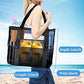 2-PCS Green Mesh Beach Tote Bag – Large Capacity Swim Gear Organizer with Multiple Pockets for Shoes, Swimsuits, and Essentials