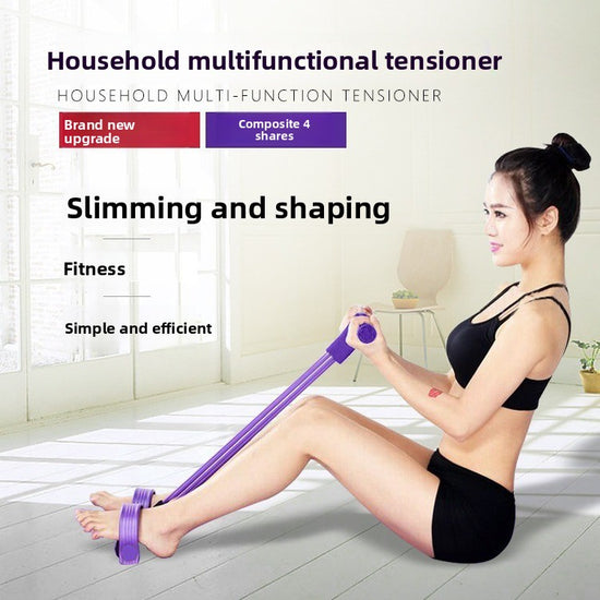 Red Home Multi-Function Foot Pedal Resistance Trainer – 4-Strand Elastic Pull Rope for Abdominal Exercise, Sit-Up Assistance, and Full-Body Fitness (Unisex)