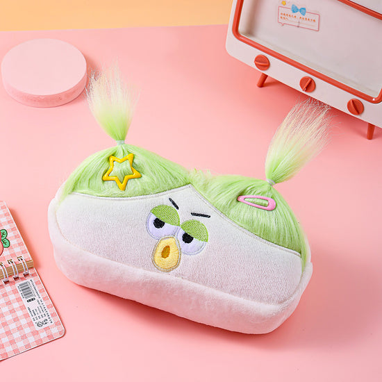 White Funny Plush Big Eye Monster Pencil Case with DIY Messy Hair Large Capacity Stationery Pouch for Australian Students and School Gift