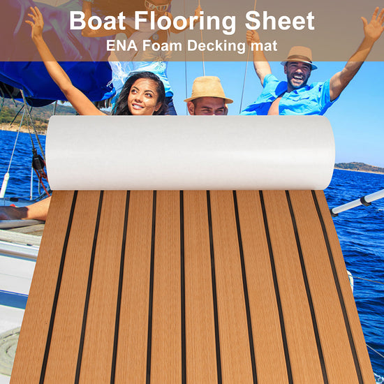 Teak EVA Foam Boat Flooring Sheet Brown with Black Stripes Self-Adhesive Marine Decking Mat for Yacht Fishing Boat RV DIY Upgrade Australian Boating(2400x450x6mm)