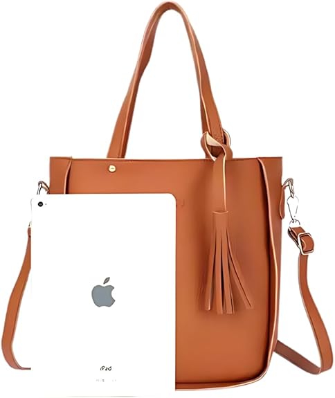 Pink 4-Piece Women Bag Set Lychee Grain PU Leather Large Capacity Tote Shoulder Bag Crossbody Clutch and Card Holder for Daily Travel and Work Use