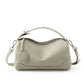 Beige Women Genuine First Layer Cowhide Boston Bag Fashionable Handheld Crossbody Shoulder Bag with 115cm Adjustable Strap