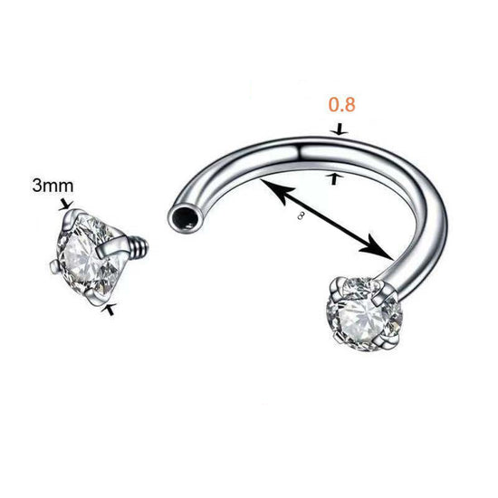 2-PCS Pomegranate red G23 Titanium Horseshoe Ring with 5A Zircon Internal Thread for Nose Ear Lip Septum Piercing Hypoallergenic Jewelry for Local Trendsetters