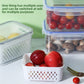 Blue 3-Piece Refrigerator Food Storage Container Set with Drain Basket and Airtight Lid 850ml 1750ml 3300ml Stackable Produce Saver for Local Homes