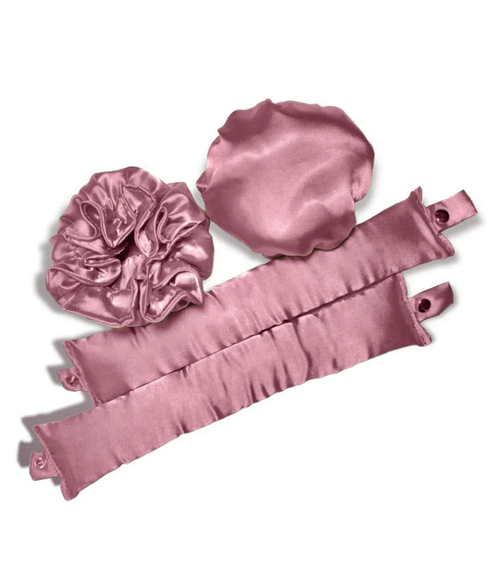 Pink Heatless Hair Curler Set with Satin Ribbon and Sleep Caps for Overnight Big Waves Easy Damage-Free Styling Solution for Local Women Professional Kit