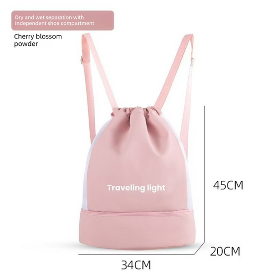 Pink Waterproof Drawstring Swimming Backpack with Wet Dry Separation and Shoe Compartment for Gym and Yoga Organized Gear Bag for Local Active Lifestyles