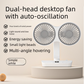 Dual-head Desktop Fan 4000mAh Rechargeable with 4 Speeds LED Display and Night Light Portable Silent Cooling Solution for Home Office and Local Travel