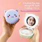 Pink 3-in-1 Mini Portable Fan with Makeup Mirror and LED Fill Light USB Rechargeable Pocket Sized Cooling Solution for Students and Local Professionals