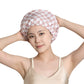 Coffee Grid Premium Double-Layer Waterproof Shower Cap for Women Long Hair Protection Stylish Reusable Bath Hat for Professional Hair Care at Local Spas and Homes