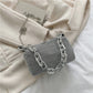 Silver Mini Shoulder Bag for Women – Rhinestone-Embellished Pillow-Shaped Chain Bag with Fashionable Metal Hardware and Compact Design