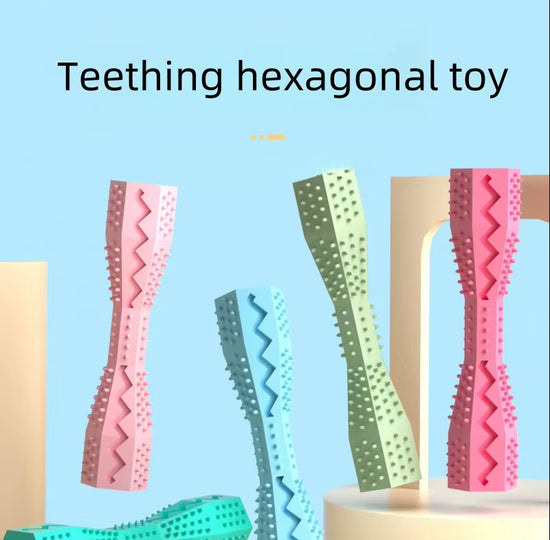 2-Pack Green Hexagonal Pet Chew Toy – Durable Rubber Dog & Cat Teething Stick for Dental Care, Biting Relief and Mental Stimulation