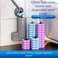 White Disposable Toilet Brush Set with Built-in Cleaner – Wall-Mountable, No-Drill Bathroom Cleaning Kit with Replaceable Heads(5 ocean-cleaning cotton pads)