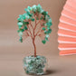 Green Natural Crystal Tree Ornament – Handmade Miniature Decorative Tree with Glass Base for Home, Office & Gift
