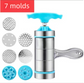 Blue Manual Stainless Steel Noodle Maker with Interchangeable Dies for Homemade Egg Noodles Flatbread and Dumpling Wrappers – Compact Kitchen Tool(Seven molds)