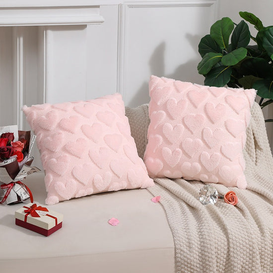2-PCS Pink Romantic Heart-Shaped Tufted Pillow Covers Soft Plush 45x45cm Decorative Cushion Cases for Valentine&