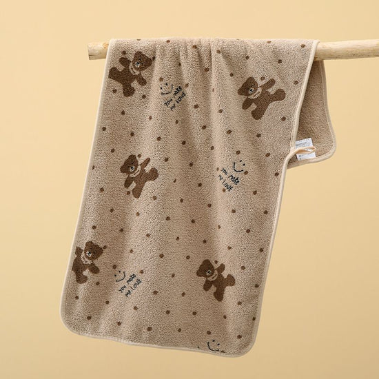 5-Pack Coffee color Soft Absorbent Face Towels with Bear Pattern Design – Quick-Drying Plush Towel Set for Bath and Daily Use