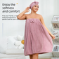 Pink Plus Size Bath Wrap Dress with Adjustable Elastic Waist and Bow Detail – Soft Absorbent Towel Robe for Post-Shower Comfort