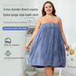 White Plus Size Bath Wrap Dress with Adjustable Elastic Waist and Bow Detail – Soft Absorbent Towel Robe for Post-Shower Comfort