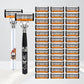 2-Pack 6-Layer Manual Razor with 36 Replacement Blades – Ultra-Close Shave for Men, Stainless Steel Handle with One-Click Blade Change