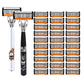 2-Pack 6-Layer Manual Razor with 30 Replacement Blades – Ultra-Close Shave for Men, Stainless Steel Handle with One-Click Blade Change