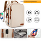 Beige Large Capacity Backpack with USB Charging Port and Waterproof Fabric for Travel Work and Daily Use
