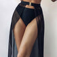 Black High-Waisted White Swim Skirt with Gold Buckle Belt – Elegant Long Beach Cover-Up for Women, Ideal for Poolside and Tropical Vacations(Size: S)