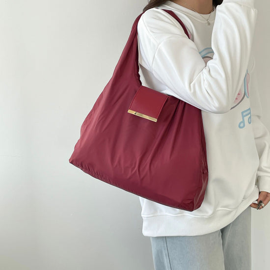 Coffee color Foldable Tote Bag with Built-In Storage Pouch – Compact Reusable Shopping Bag That Packs into Itself, Ideal for Daily Carry and Eco-Friendly Use