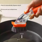 Orange Long-Handled Liquid Dispensing Pot Scrubber – Multi-Use Kitchen Cleaning Brush with Built-In Detergent Reservoir