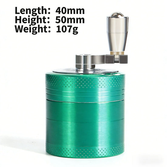 Green 40mm Zinc Alloy 4-Layer Hand-Crank Grinder – Compact Metal Spice & Herb Crusher with Stainless Steel Teeth, Filter Mesh, and Portable Design