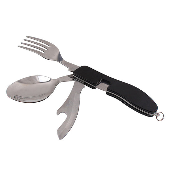 2-PCS Blue Stainless Steel Folding Cutlery Set – Compact 3-in-1 Knife, Fork, Spoon with Removable Design for Outdoor Camping, Hiking, Travel, and Picnic Use
