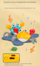 Electric Induction Crawling Crab Baby Toy Battery Operated with Silent Mode Music Off Switch Obstacle Avoidance Tummy Time Gift Sun Orange
