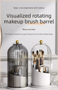 360 Degree Rotating Makeup Brush Organiser with Dustproof Lid Clear Cosmetic Storage Cylinder for Vanity Dressing Table Transparent White